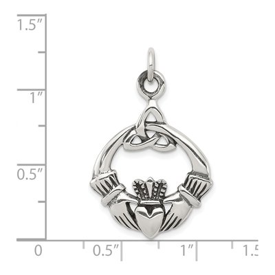 Sterling Silver Antiqued Claddagh Pendant – view 4