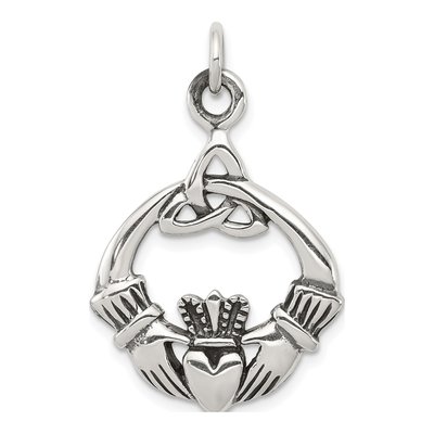 Sterling Silver Antiqued Claddagh Pendant