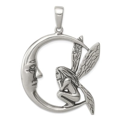 Sterling Silver Antiqued Moon Fairy Pendant