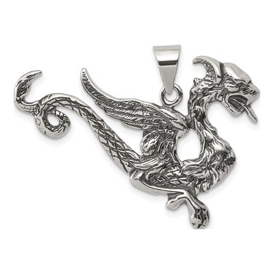 Sterling Silver Antiqued Dragon Pendant