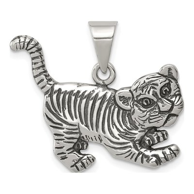 Sterling Silver Antiqued Tiger Pendant