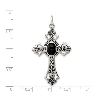 Sterling Silver Onyx Antiqued Cross Pendant – view 4