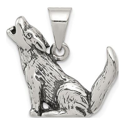 Sterling Silver Antiqued Wolf Pendant