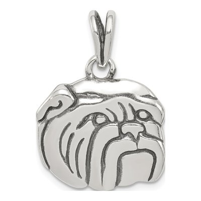 Sterling Silver Antiqued Bulldog Pendant