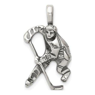 Sterling Silver Antiqued Hockey Player Charm