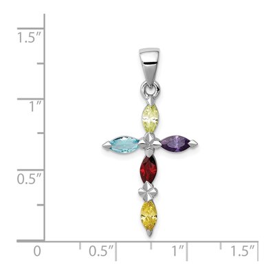 Sterling Silver CZ Multi-Color Cross Pendant – view 4