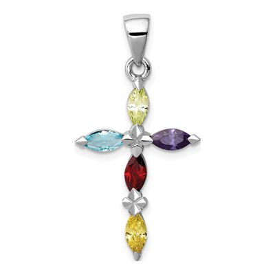 Sterling Silver CZ Multi-Color Cross Pendant