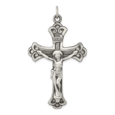 Sterling Silver Antiqued INRI Crucifix Pendant