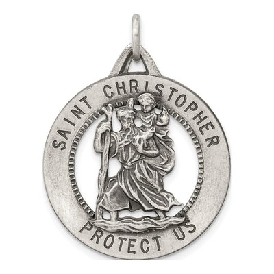 Sterling Silver Antiqued St Christopher Medal Pendant