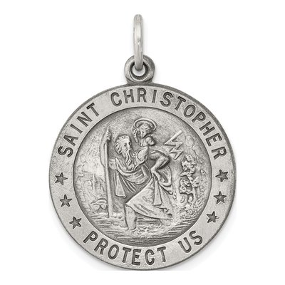 Sterling Silver Antiqued St Christopher Medal Pendant
