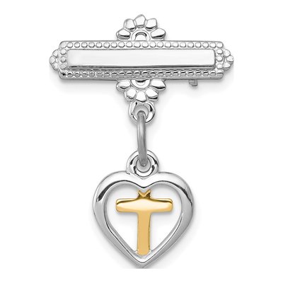 Sterling Silver Platinum-Plated Cross Dangle Pin