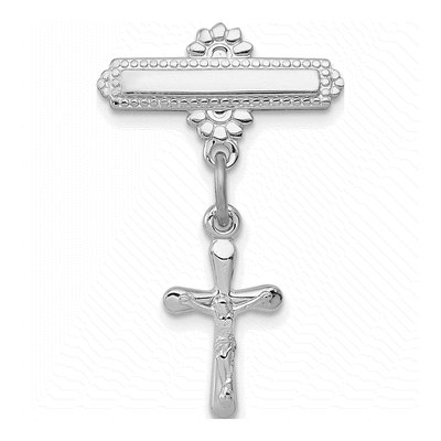 Sterling Silver Platinum-Plated Crucifix Pin Brooch
