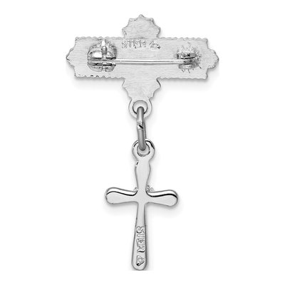 Sterling Silver CZ Cross Dangle Pin Brooch – view 5