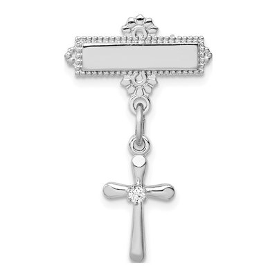 Sterling Silver CZ Cross Dangle Pin Brooch