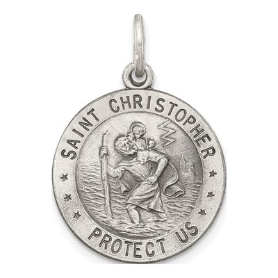 Sterling Silver Antiqued St Christopher Medal Pendant
