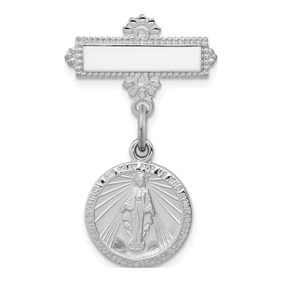 Sterling Silver Miraculous Medal Dangle Pin Brooch