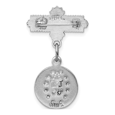 Sterling Silver Platinum-Plated Miraculous Medal Pin – view 5