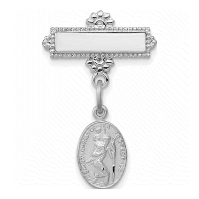 Sterling Silver Saint Christopher Medal Pin