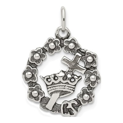 Sterling Silver Antiqued Cross Crown Charm