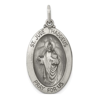 Sterling Silver Antiqued Saint Jude Thaddeus Medal Pendant