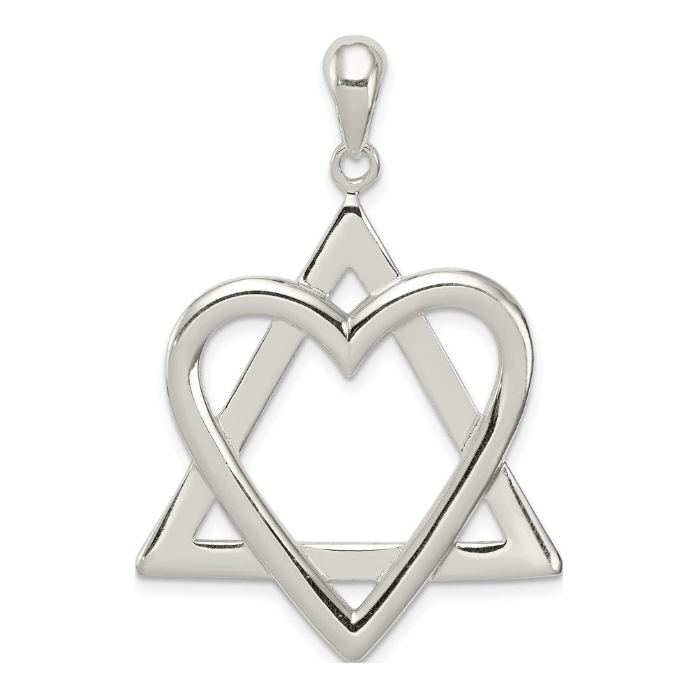 Sterling Silver Star of David Heart Pendant