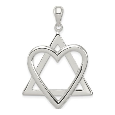 Sterling Silver Star of David Heart Pendant