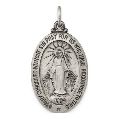 Sterling Silver Antiqued Miraculous Medal Pendant