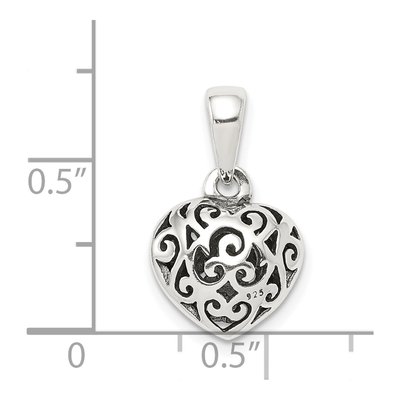 Sterling Silver Antique Filigree Puff Heart Pendant – view 4