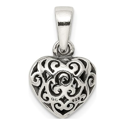 Sterling Silver Antique Filigree Puff Heart Pendant – view 5