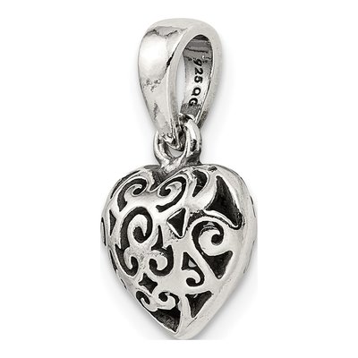 Sterling Silver Antique Filigree Puff Heart Pendant – view 6