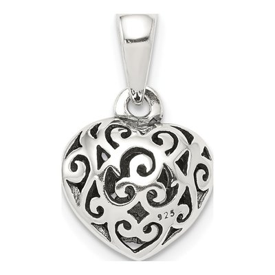 Sterling Silver Antique Filigree Puff Heart Pendant
