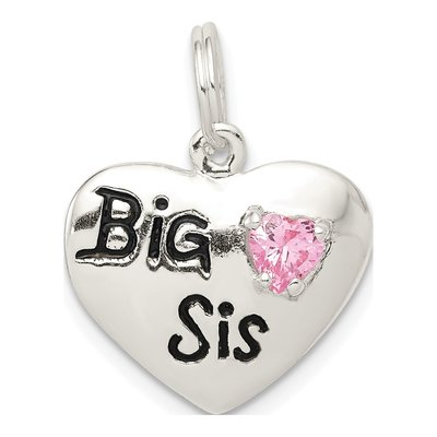 Sterling Silver CZ 'big Sis' Heart Pendant