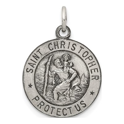Sterling Silver Antiqued St Christopher Medal Pendant