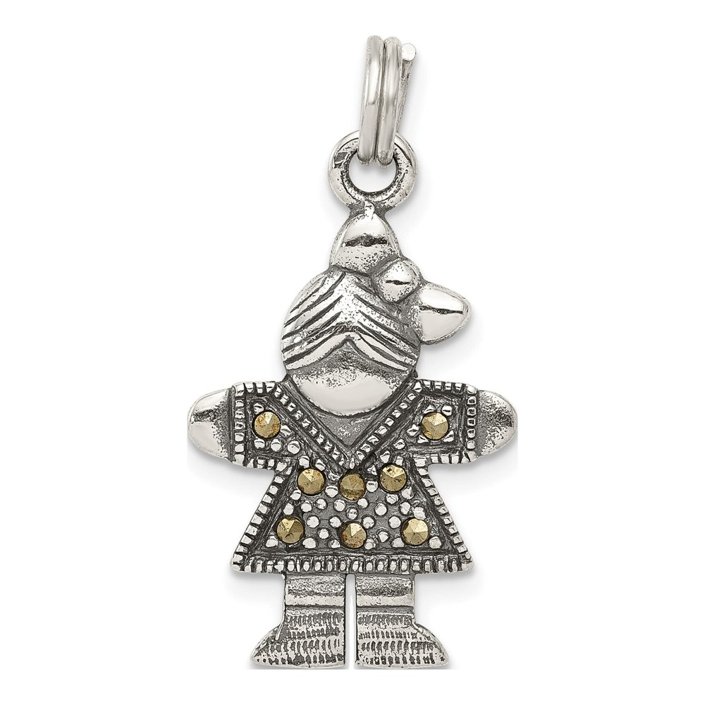 Sterling Silver Marcasite Antiqued Girl Charm