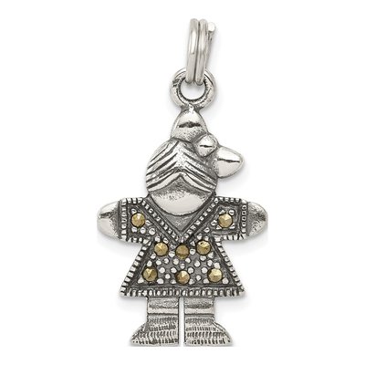 Sterling Silver Marcasite Antiqued Girl Charm