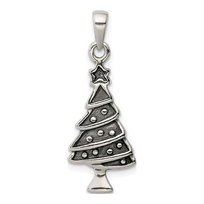 Sterling Silver Antiqued Christmas Tree Pendant