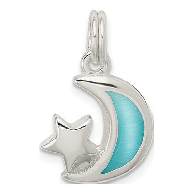 Sterling Silver Blue Enamel Moon Star Charm