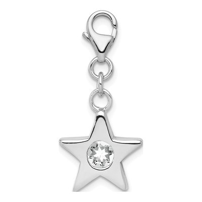 Sterling Silver CZ April Birthstone Star Charm