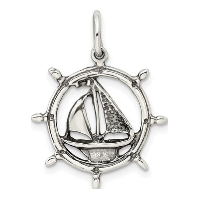 Sterling Silver Sailboat Wheel Pendant – view 4