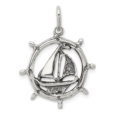 Sterling Silver Sailboat Wheel Pendant