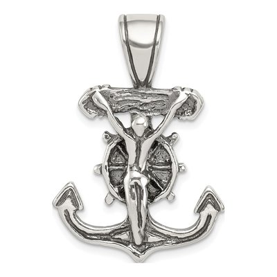 Sterling Silver Antiqued Mariner's Crucifix Pendant