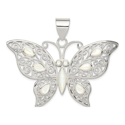 Sterling Silver Mother of Pearl Filigree Butterfly Pendant