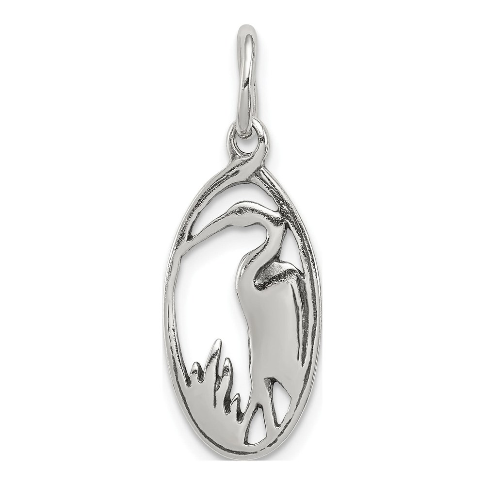 Sterling Silver Crane Oval Frame Charm