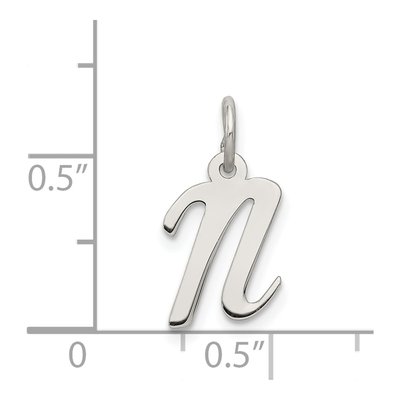 Sterling Silver Script Letter N Charm – view 4