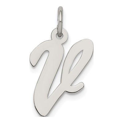 Sterling Silver Script Letter V Pendant