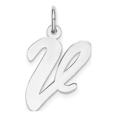 Sterling Silver Script Letter V Pendant