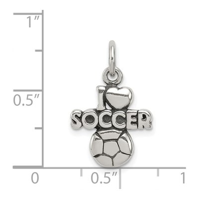 Sterling Silver Antique I Love Soccer Charm – view 4