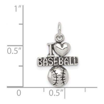 Sterling Silver I Love Baseball Charm Pendant – view 4