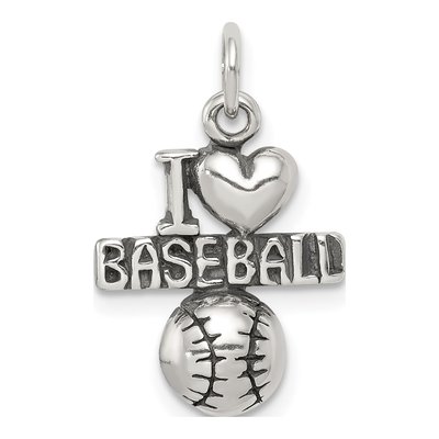 Sterling Silver I Love Baseball Pendant