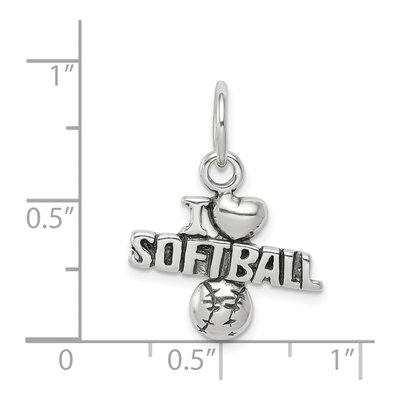 Sterling Silver Antique 'i Heart Softball' Charm – view 4